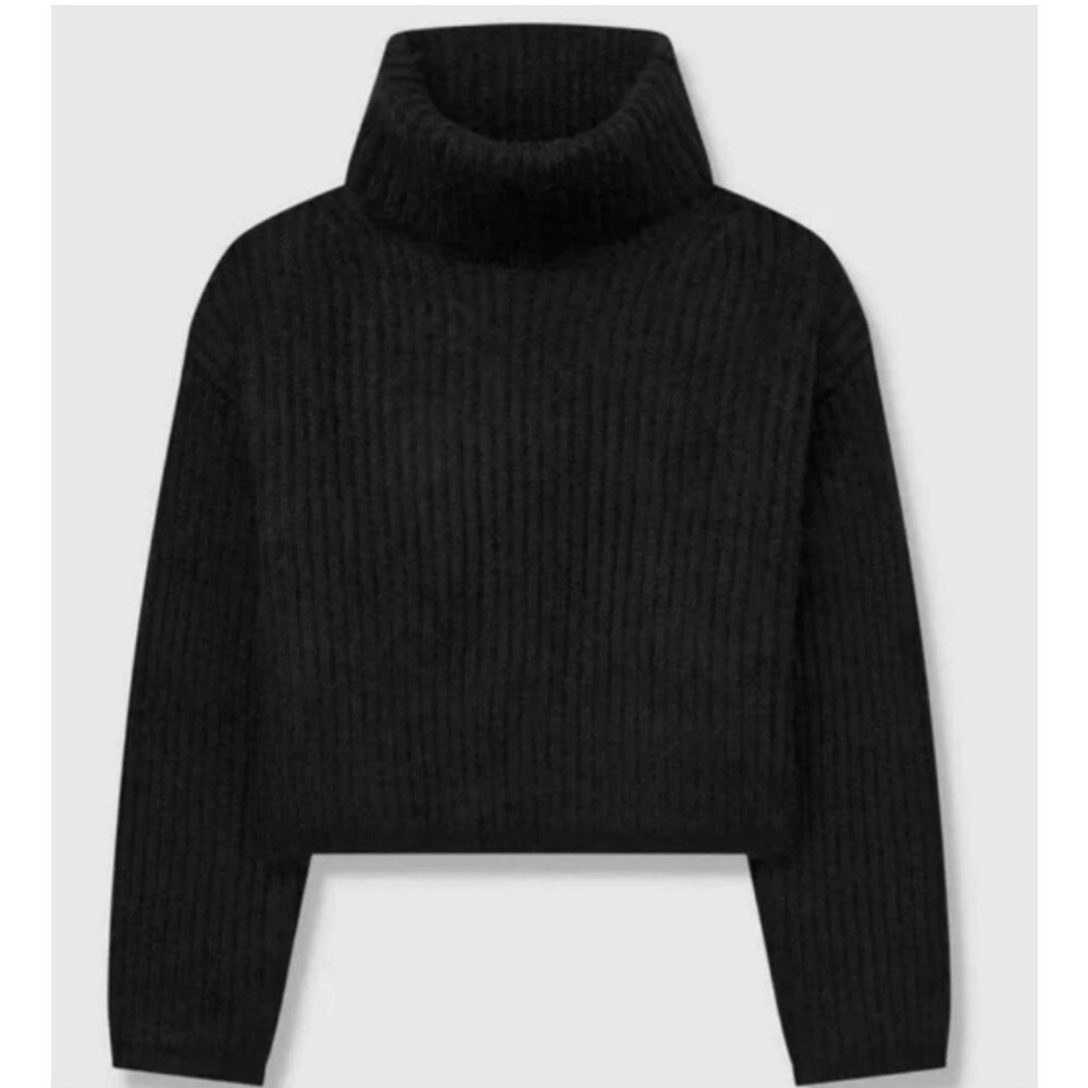 Thakoon Black Chunky Knit Cropped Turtle Neck Sweater Sz XS NWT